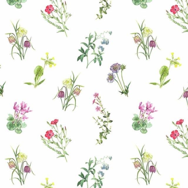 Serviett lunsj "Mixed flowers white" 16,5x16,5cm