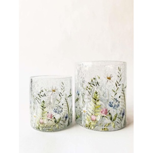 Lysglass krakelert Blomstereng blå/lilla 9x10 cm