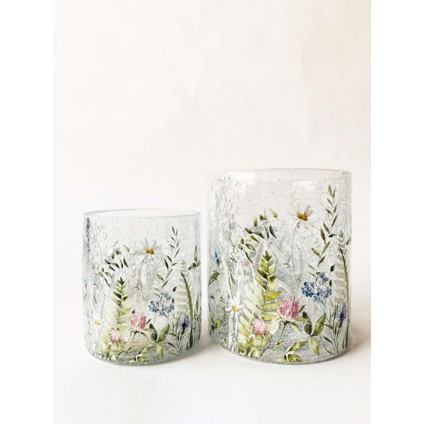 Lysglass krakelert Blomstereng blå/lilla 9x10 cm