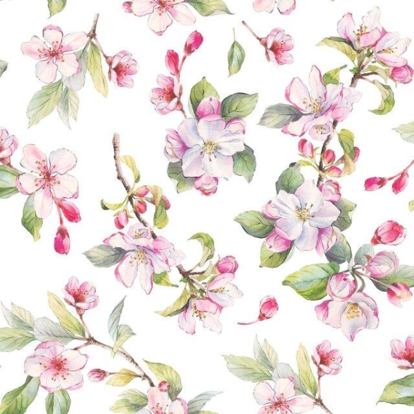 Serviett kaffe "Spring blossom white" 12,5 x 12,5