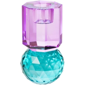 Krystall lysestake violet/petrol 10,5x6x6cm