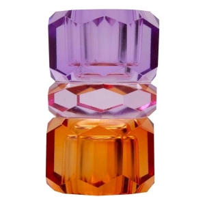 Krystall lysestake violet/rosa/oransje 7,5x4,5x4,5cm