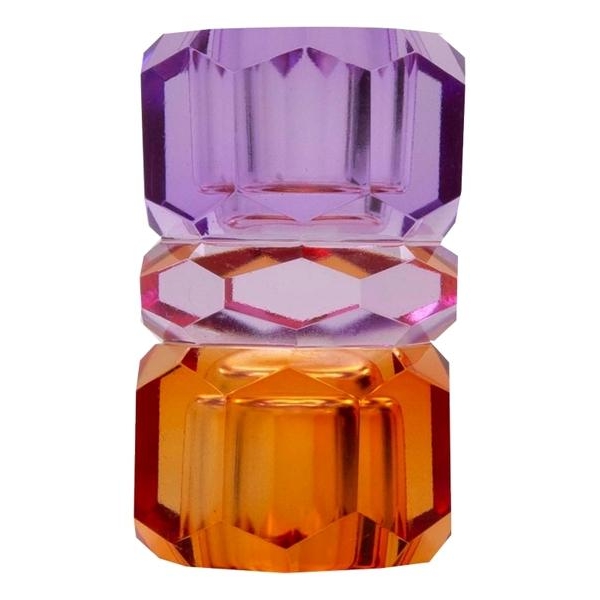 Krystall lysestake violet/rosa/oransje 7,5x4,5x4,5cm