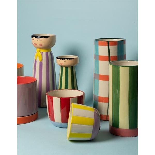Vase striper lilla/offw. m/orange bunn H20 D9 cm - Bilde 2