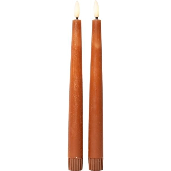 LED kronelys rustikk 2pk gyllenbrun