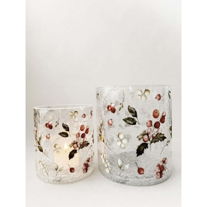 Lysglass krakelert røde bær 9x10 cm