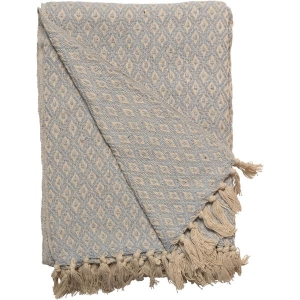 Pledd resirkulert bomull lysblå/natur 130x180cm