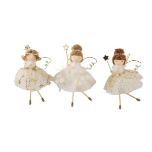 Engel med tyllskjørt Hvit h 16cm Hanger Pris per stk.