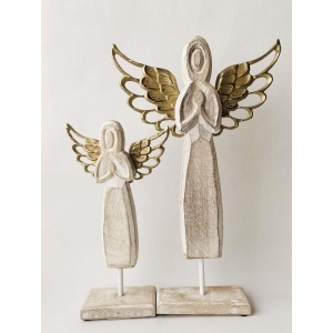 Engel hvit tre emalje h 43 cm