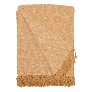 Pledd resirkulert bomull Sennep/Natur 130*180cm