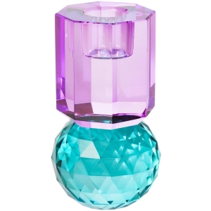 Krystall lysestake violet/petrol 10,5x6x6cm