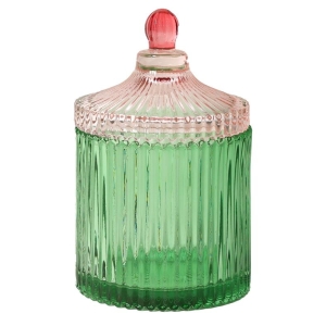 Oppbevaringskrukke grønn/rosa 17xø10cm