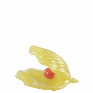 Sea Skjell m/perle L12 B10 H8,5 Gul m/korall perle