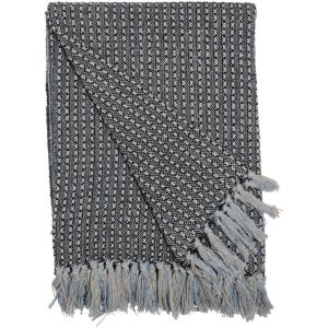 Pledd i resirkulert bomull marineblå/lysblå 130x170 cm