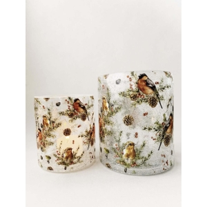 Lysglass krakelert dompapp/rødstrupe 9cx10 cm