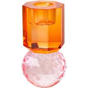 Krystall lysestake rosa/oransje 10,5x6x6cm