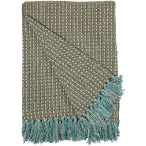 Pledd i resirkulert bomull turkis/gull 130x170 cm