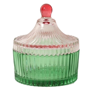 Oppbevaringskrukke grønn/rosa 12xø10cm