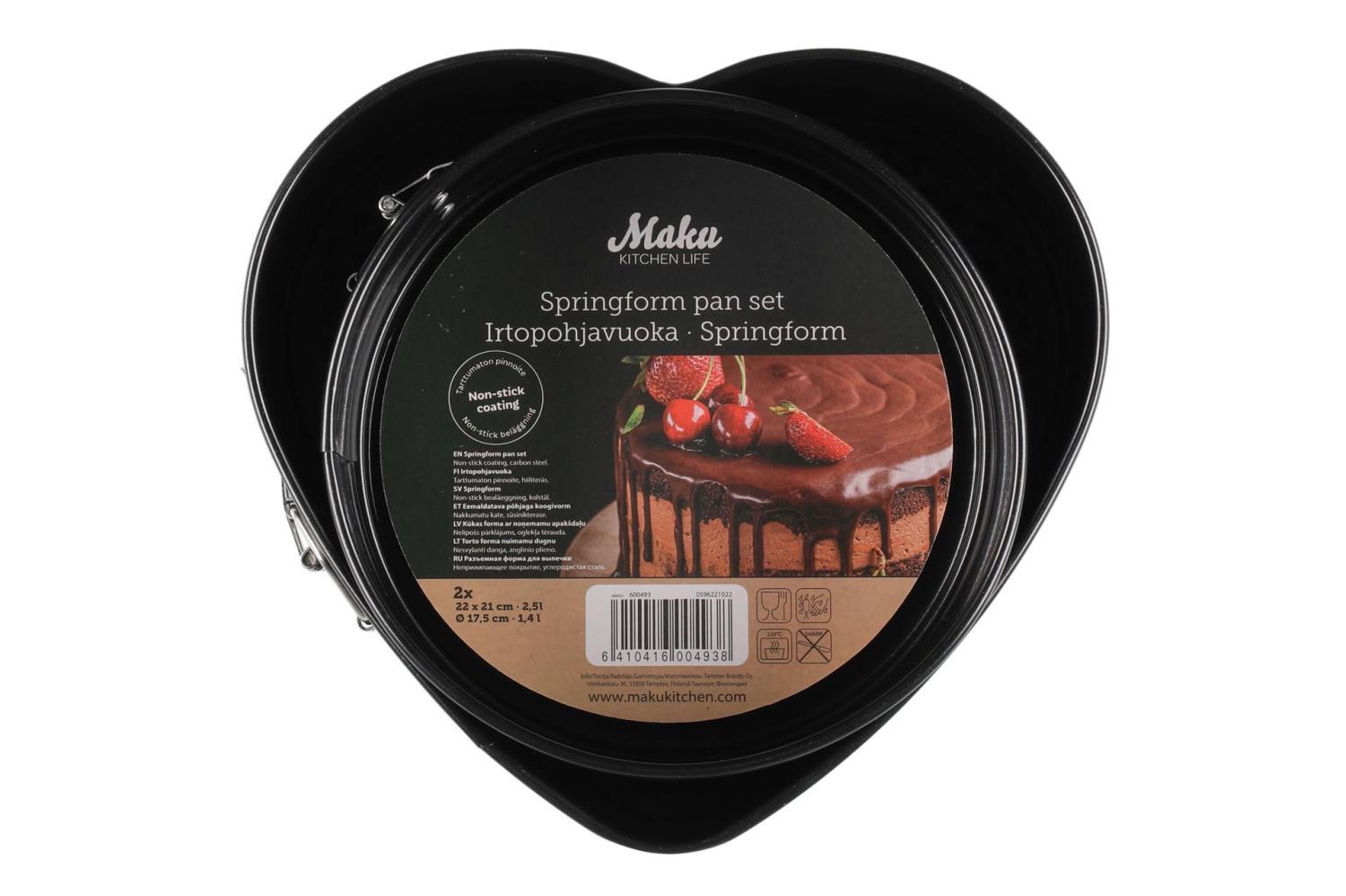 Bakeform sett a 2 hjerte og rund form