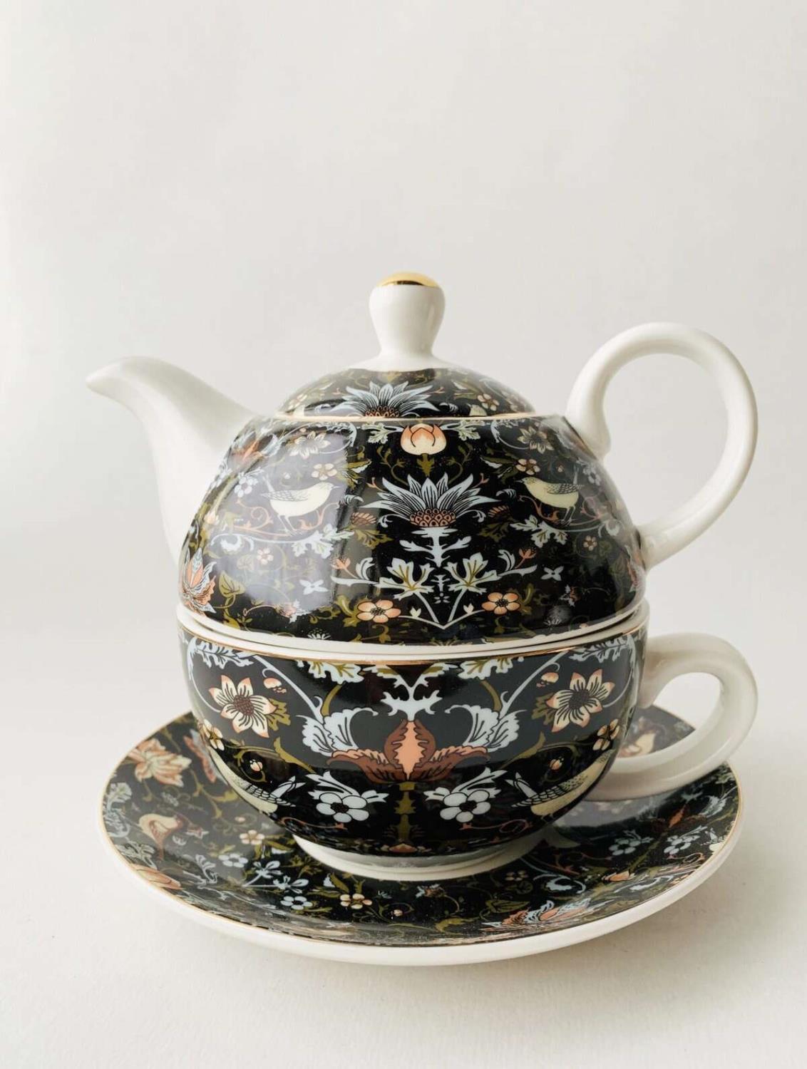Tekanne + Kopp Sort m/ Fugl