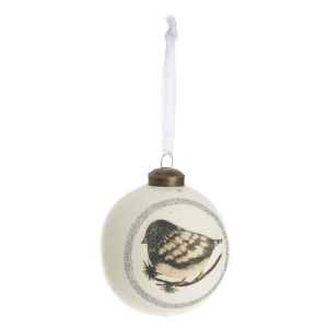 Julekule hvit m/fugledekor Ø:8 cm