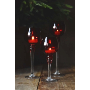 Lysglass På Stett Rød H 25 Cm