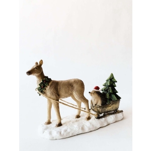 Hjort med slede 13x20 cm