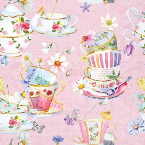 Serviett Kaffe Tea cups pink