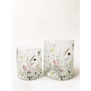 Lysglass krakelert blomstereng rosa/gul 9x10 cm