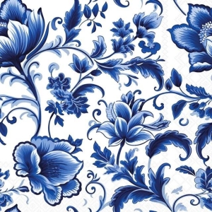 Serviett lunsj Delft blue florals