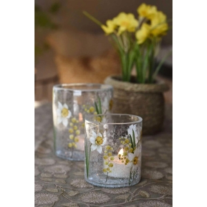 Lysglass krakelert Påskeliljer 9x10 cm