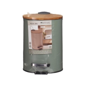 Pedalbøtte 3L Grønn Metall/Bambus
