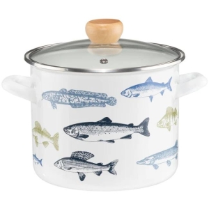 Gryte emaljert m/glasslokk Fisk 4,1L 20cm