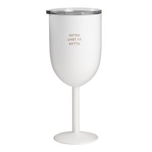 Termo vinglass hvit "NYTER LIVET PÅ HYTTA"