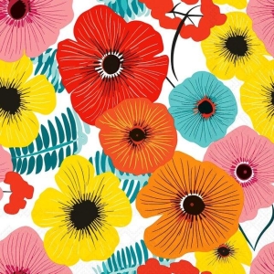 Serviett Lunsj "Colourful flowers red"