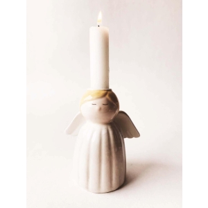 Engel i Kearmikk med lysholder 10cm Creme