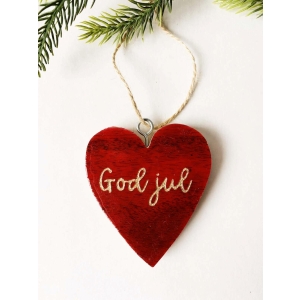 Trehjerte heng Rød "God Jul"