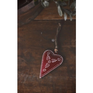 Metallhjerte heng rød 8x5,5cm