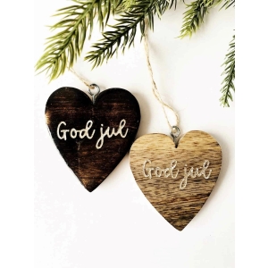 Trehjerte heng Natur "God Jul"