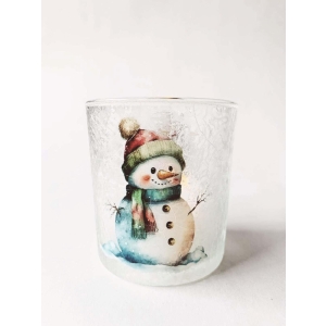 Lysglass Frostet Snømann h8cm